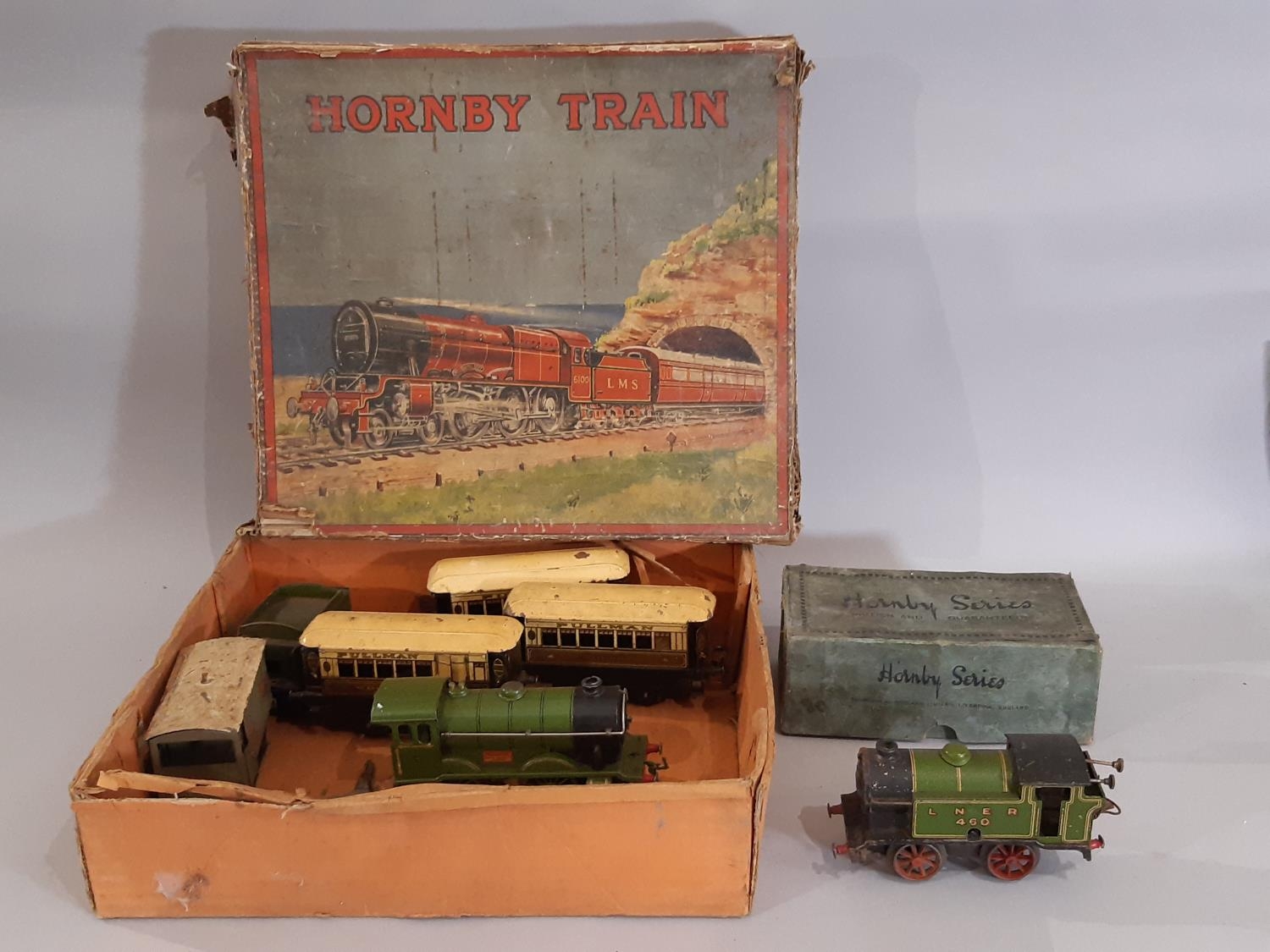 1930's O gauge Hornby clockwork train set and a further boxed locomotive; 'No 1 Special Passenger