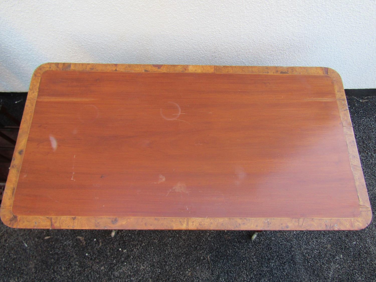 A rectangular occasional table in the regency style, principally in mahogany with burr elm - Image 2 of 2