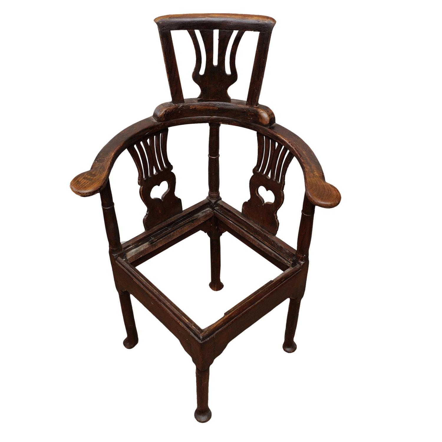 Mid-18th century countrymade corner chair in elm, with original painted grained finish, set on - Image 2 of 7