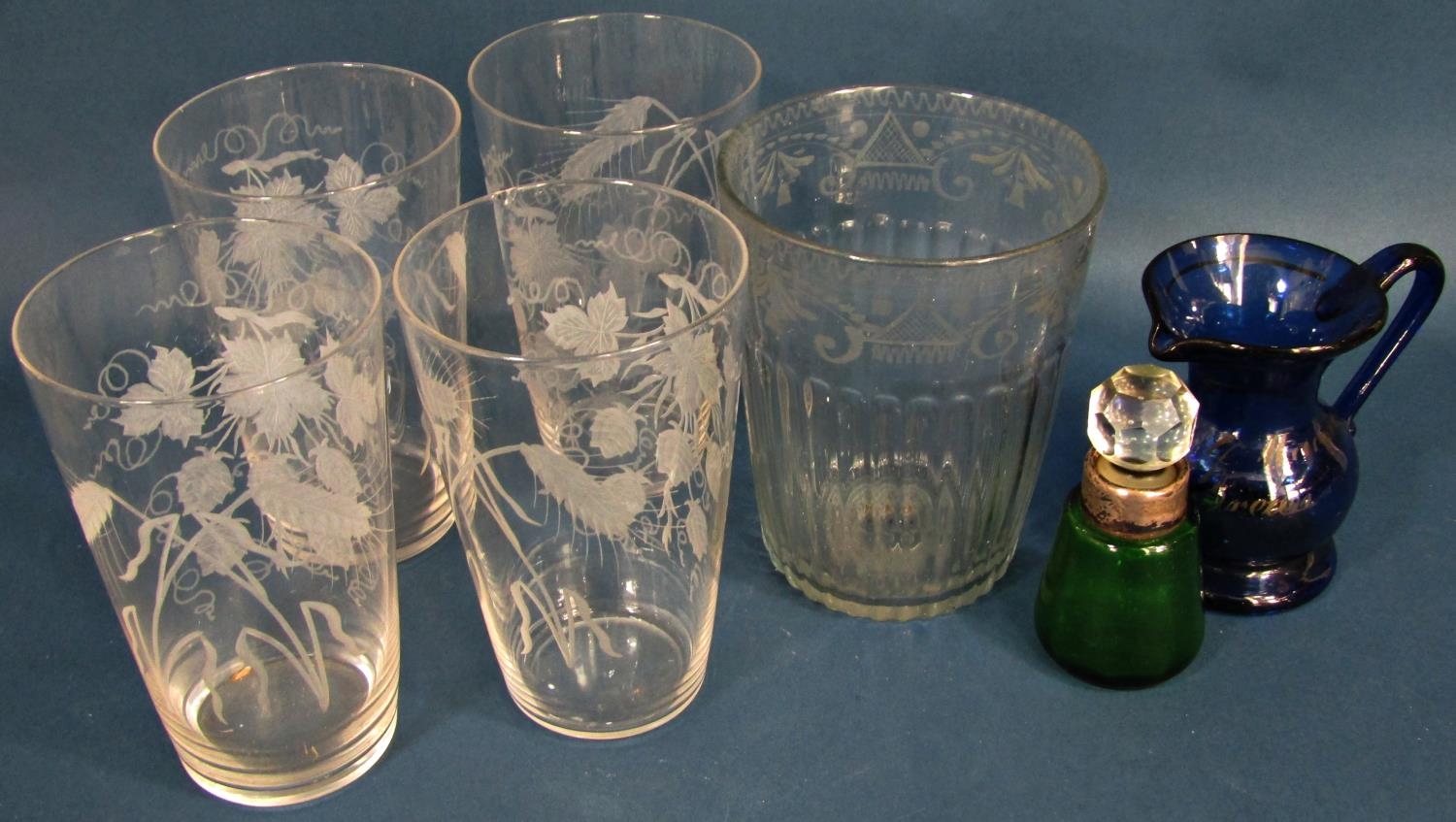 Twelve 19th century near matching wine glasses on ribbed stems , four large beer glasses, a bowl a - Image 2 of 3