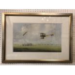 Barry K. Barnes - Biplanes Flying Ove Stonehenge, watercolour on paper, signed lower left, 29 x 49
