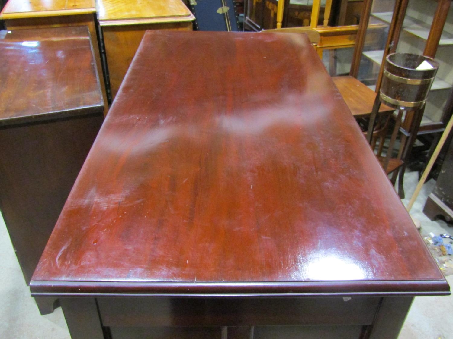 An Edwardian mahogany dressing chest of three long and two short graduated drawers flanked by - Image 2 of 3