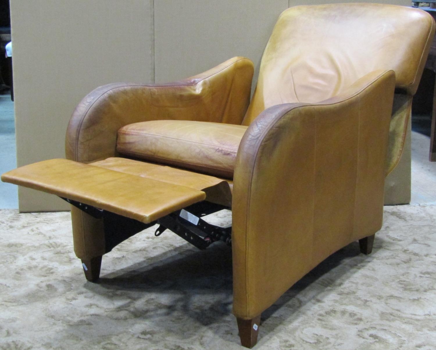 A soft stitched leather upholstered reclining armchair raised on square taper supports - Image 2 of 2