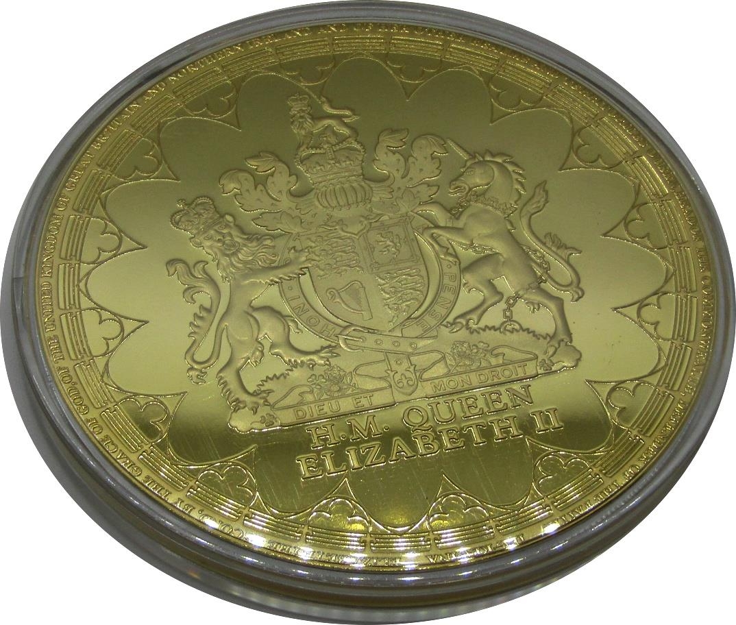 Four gold plated Jumbo strike medallions:- all 100 mm in diameter commemorating the Accession of Her - Image 6 of 8