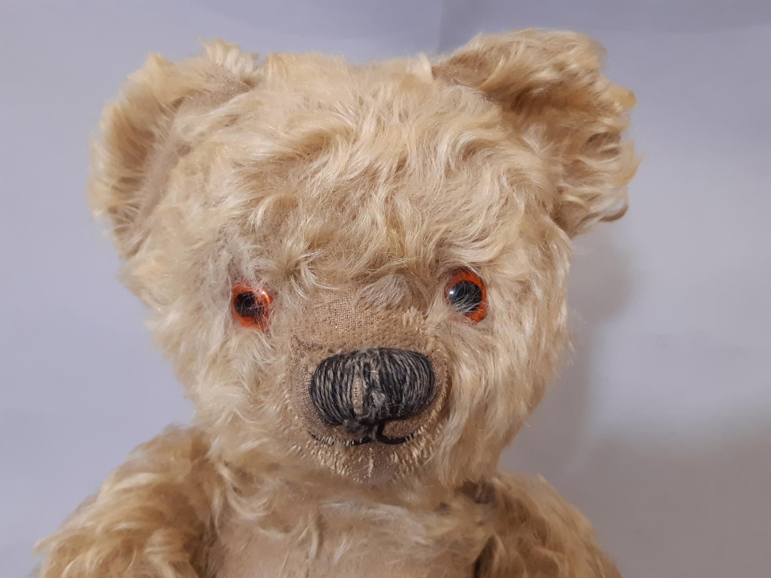 4 vintage teddy bears, all play worn including a tall firmly stuffed bear with stitched nose and - Image 3 of 5