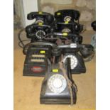 Seven vintage Bakelite Pyramid and plastic GPO rotary telephones and a switchboard telephone (8)