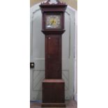 A Georgian oak country made longcase clock, with column supports enclosing a square brass dial