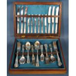 A small canteen of King’s Pattern silver plated cutlery for six settings.