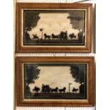 Epsom Derby 1827 - Pair of reverse glass silhouette paintings (circa 1827), titled 'On the way to