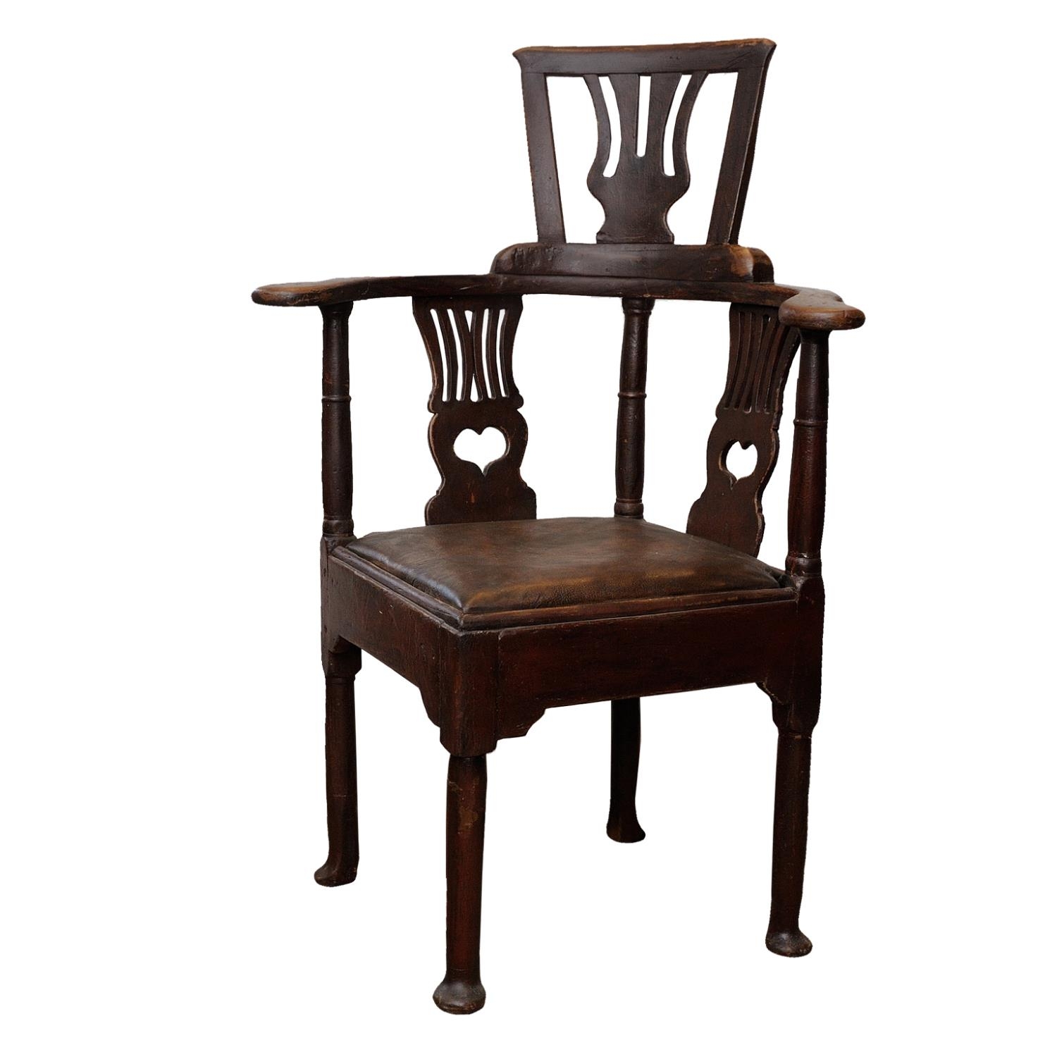 Mid-18th century countrymade corner chair in elm, with original painted grained finish, set on - Image 3 of 7