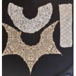 Three pieces of 19th century Irish lace comprising a large pointed collar in the Carrickmacross