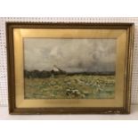 George Cockram (1861-1950) - Geese in The Field, watercolour on paper, signed lower left, 40 x 60