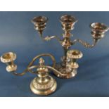A silver Georgian style candelabra with three removeable sconces, Birmingham 1974, maker W.I.
