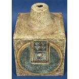 A Troika table lamp of square cut form with incised geometric detail, 19cm high