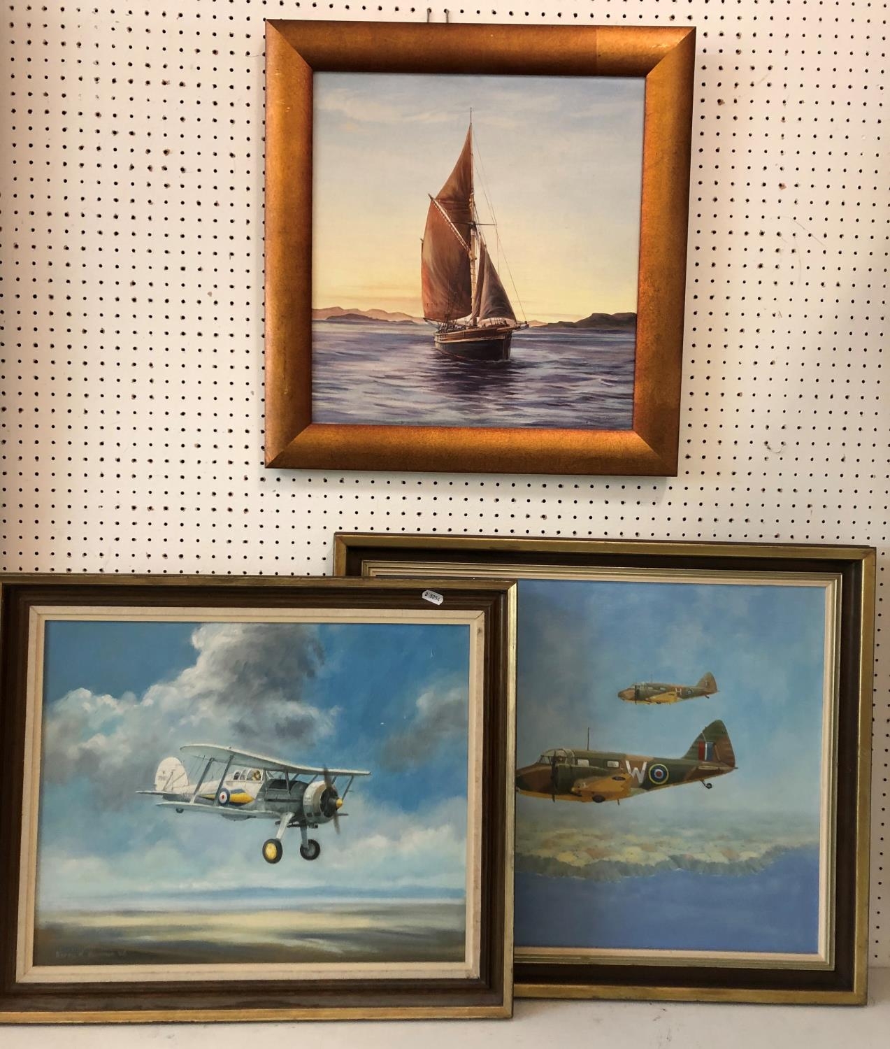 Three framed oil paintings: Barry K. Barnes - 'Glos Gladiator I' and one other untitled, largest: 45