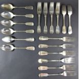 A collection of early 20th century silver fiddle pattern flatware, London 1912, maker Robert
