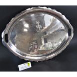 A large Walker & Hall silver plated oval tray with engraved central medallion 60cm x 46cm, and a