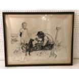 EDMUND BLAMPIED (1886-1966) - 'Girl Watching the Gardener Eating his Lunch', lithograph, signed