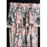 Collection of curtains and furnishings in floral cotton chintz comprising 2 pairs curtains, one