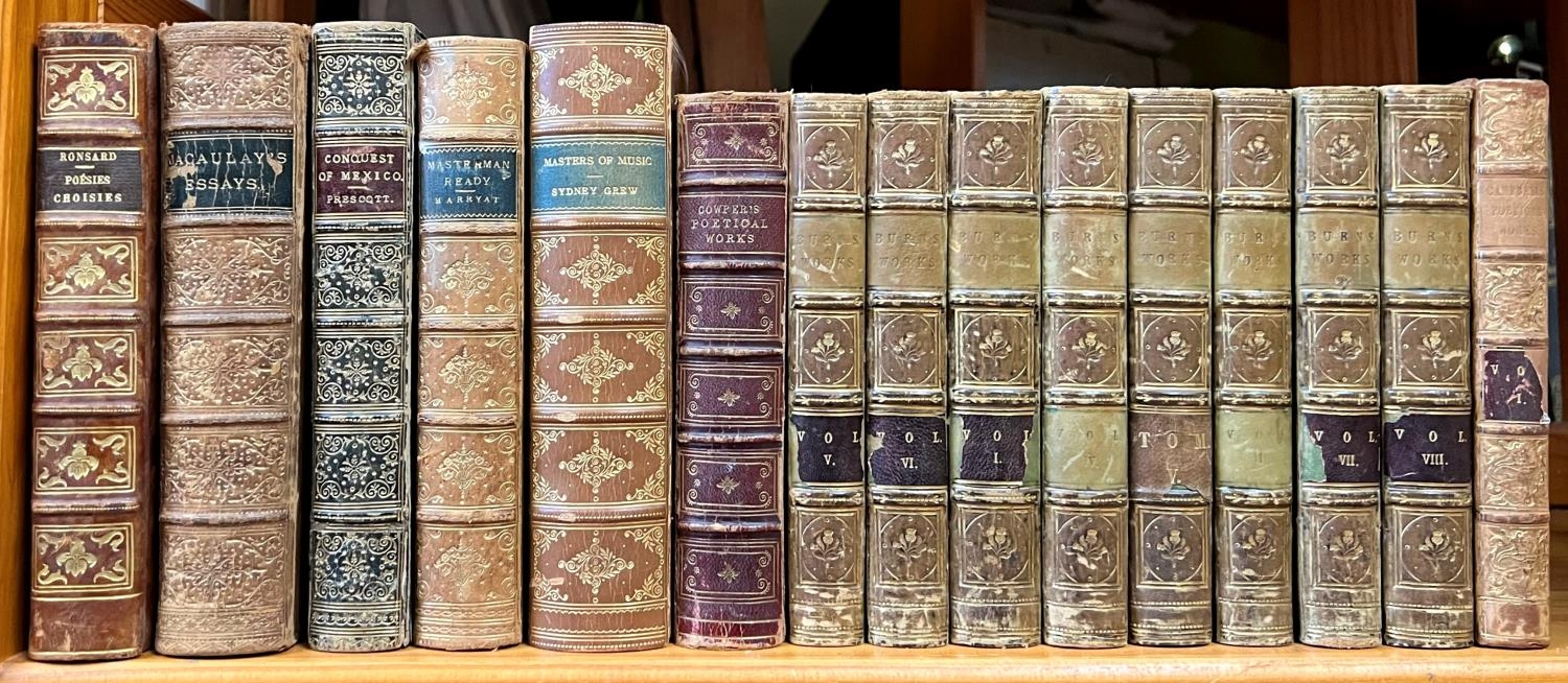 Antiquarian bindings including The Conquest of Mexico, Master Man Ready, Masters of Music, etc (14