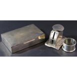 A silver engine turned cigarette box, Birmingham 1961, maker Turner & Simpson, a silver letter scale