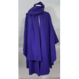 Ladies cape by Jimmy Hourihan (Dublin), wool/ cashmere blend in dark purple with attached scarf