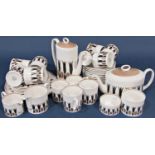 Susie Cooper Corinthian tea and coffee set comprising coffee pot, tea pot, six coffee cans, six