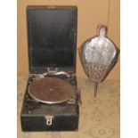 The Alba cased portable wind-up gramophone with Junior sound head together with a pair of oak and