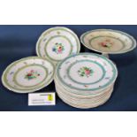 A collection of vintage china with green and gilt bands and floral decoration comprising a high