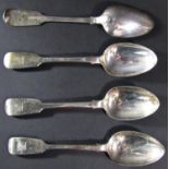 Four Victorian Irish silver dessert spoons, Dublin 1843, maker PW, 5.6oz approx