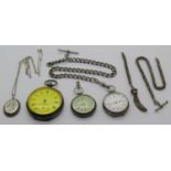 Three .935 silver pocket / fob watches (af) to include an example by Kendal & Dent, a silver