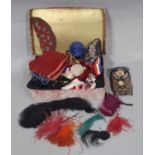 Collection of vintage haberdashery- mainly assorted velvet ribbons, millinery feathers and a black