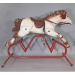 Vintage rocking horse, probably by Triang, in moulded hard plastic on tubular metal frame