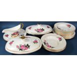 A Winston tea service for six with pink rose bud and leaf detail