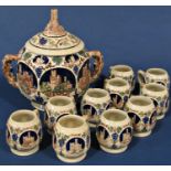 A c1920-30's German ceramic punch/gluhwein pot/bowl with lid & 10 matching cups, by Gerz of Germany,