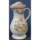 18th century Chinese porcelain jug and cover with loop handle, the hand painted detail showing