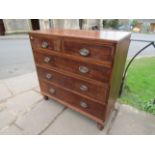 A 19th century mahogany chest of drawers, three long and two short drawers on turned supports, 98