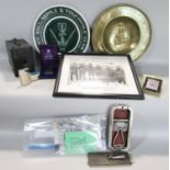 A miscellaneous collection of items including two Ronson lighters, a Zippo lighter, a box camera (