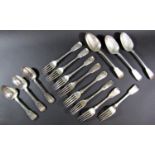 An assortment of Georgian silver flatware, dessert spoons, serving spoons and forks, 29oz approx
