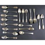 Eighteen various 19th century silver teaspoons, 8.9oz approx