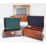 A 19th century mahogany brass bound military stationery box, two further mahogany 19th century