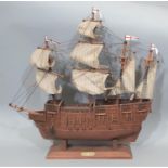 Timber built model of Henry VIII's flagship the 'Mary Rose' on presentation stand, height 52cm