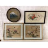 FOUR CHINESE AND JAPANESE WATERCOLOUR PAINTINGS: Pair of Chinese paintings of animals on