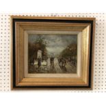 Paris Street Scene - unsigned, oil on panel, 22 x 27 cm, gilt bevel frame