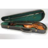 An old Wardour violin in need of restoration, and hardwood case