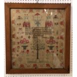 19TH CENTURY TAPESTRY SAMPLER by Ann Wood, 1838, 45 x 40 cm, framed and glazed