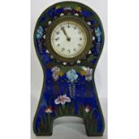An Art Deco style cloisonné mantel clock, 20cm tall and a blue fish scale pattern cloisonné