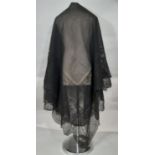 19th century black lace Spanish mantilla, approx 185x185cm. With note from vendor regarding its