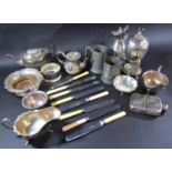 A good quantity of mixed silver plate consisting of tea services, sauce boats, wine coasters, wine