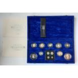Royal Mint - Millennium silver collection crown, 1 penny, together with a Maundy collection, 4 pence